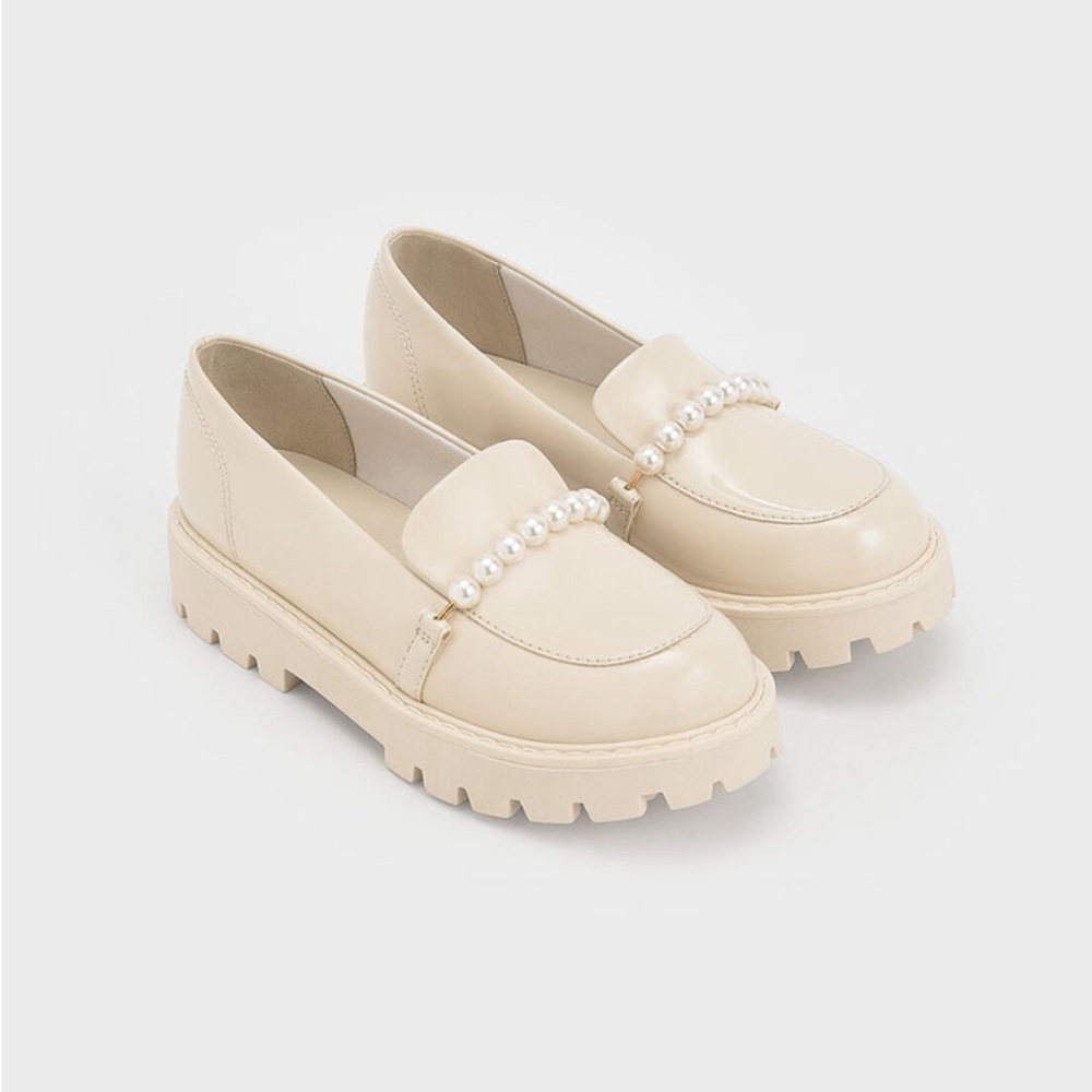 Charles & Keith Patent‎ Pearl-Embellished Loafers